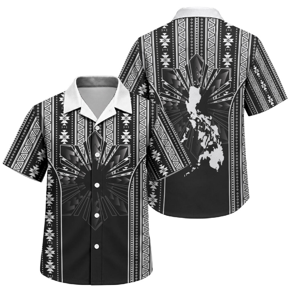 Mabuhay Philippines Festival Family Matching Short Sleeve Bodycon Dress and Hawaiian Shirt Filipino Map Black White Igorot Pattern LT14 Son's Shirt Black - Polynesian Pride