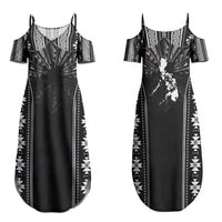 Mabuhay Philippines Festival Family Matching Summer Maxi Dress and Hawaiian Shirt Filipino Map Black White Igorot Pattern LT14 Mom's Dress Black - Polynesian Pride
