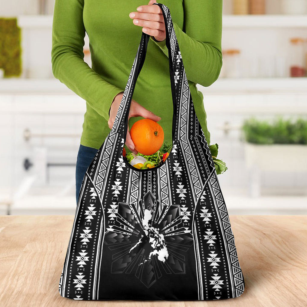 Mabuhay Philippines Festival Grocery Bag Filipino Map Black White Igorot Pattern LT14 - Polynesian Pride