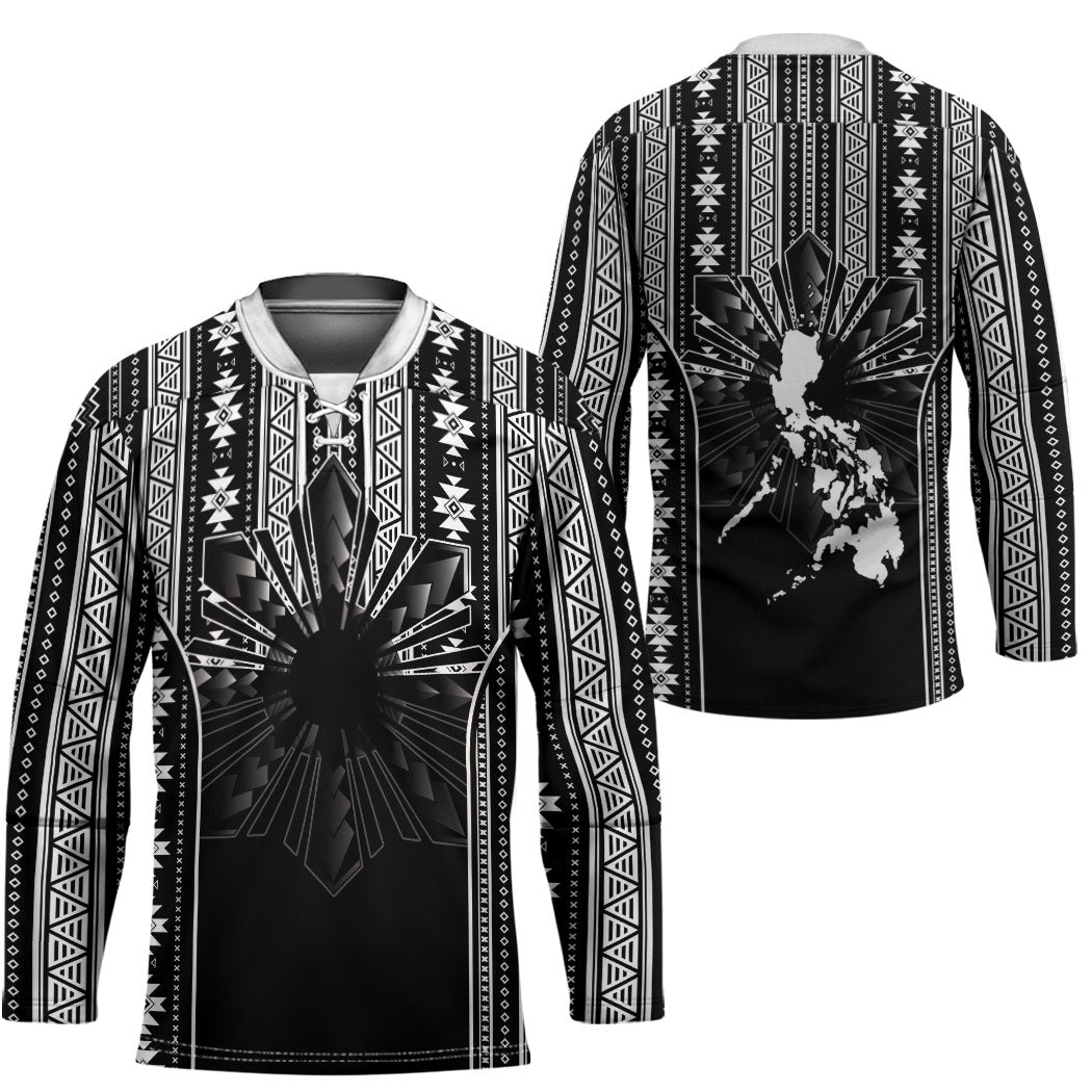Mabuhay Philippines Festival Hockey Jersey Filipino Map Black White Igorot Pattern LT14 - Polynesian Pride