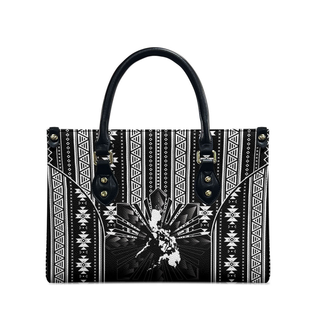 Mabuhay Philippines Festival Leather Bag Filipino Map Black White Igorot Pattern LT14 - Polynesian Pride