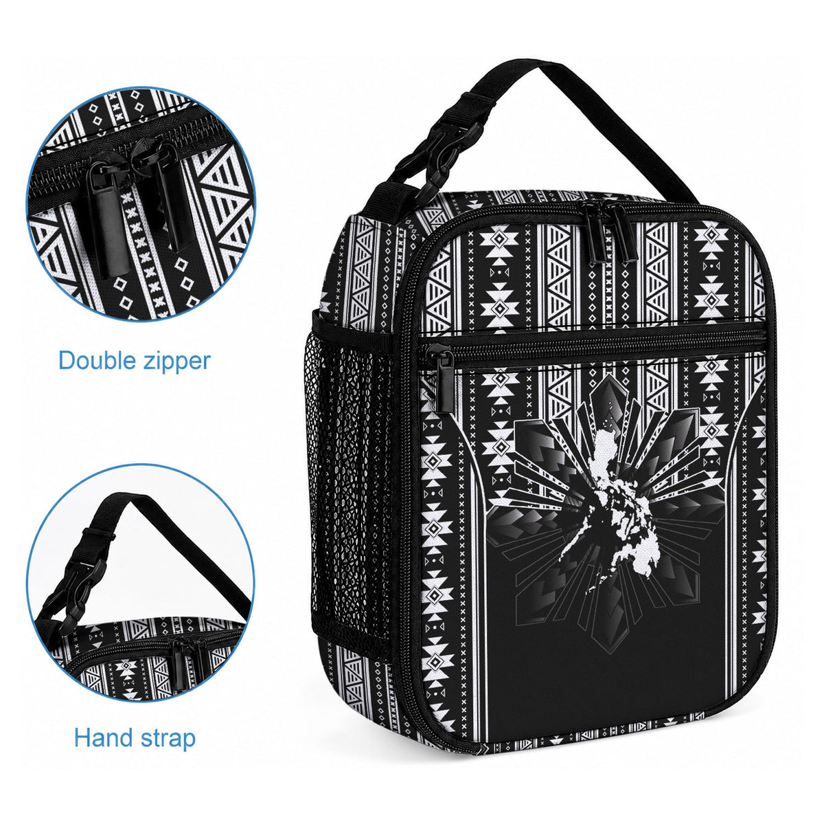 Mabuhay Philippines Festival Lunch Bag Filipino Map Black White Igorot Pattern
