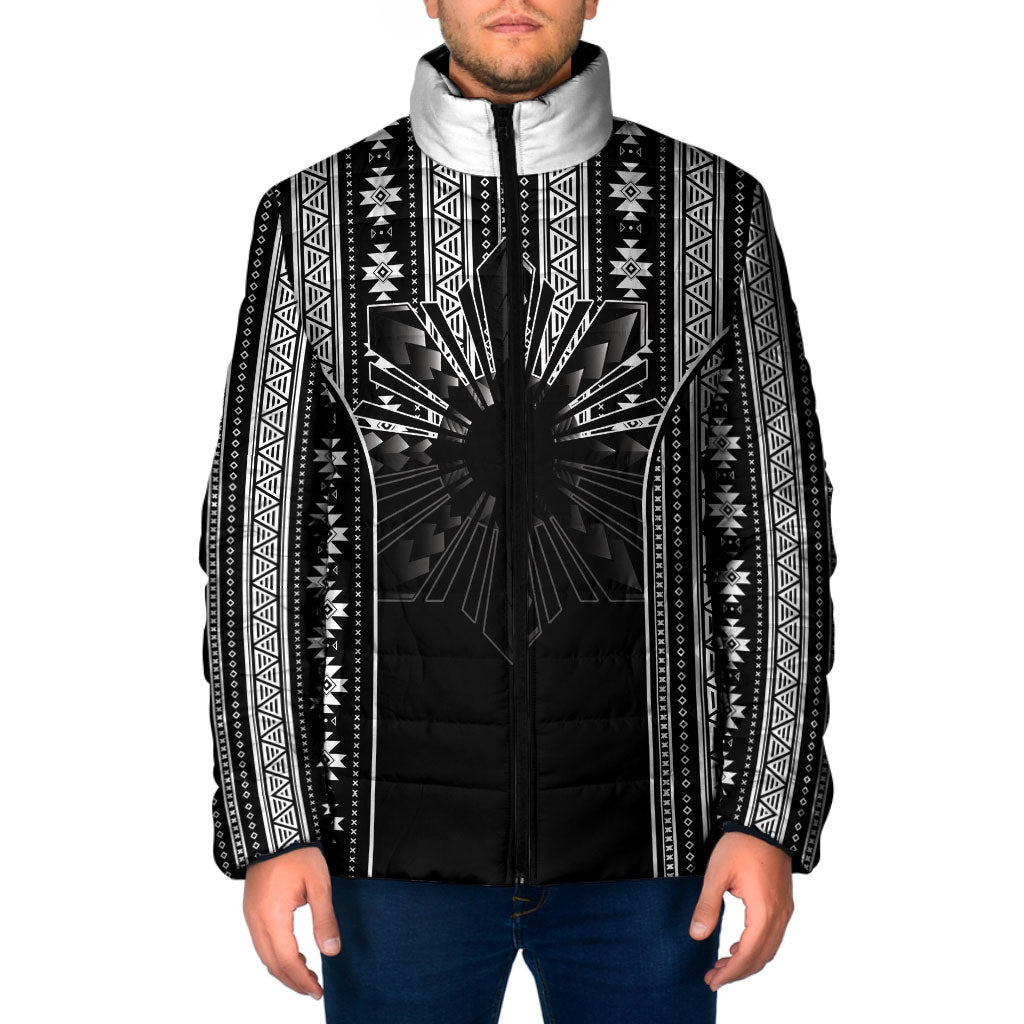 Mabuhay Philippines Festival Padded Jacket Filipino Map Black White Igorot Pattern LT14 Men Black - Polynesian Pride