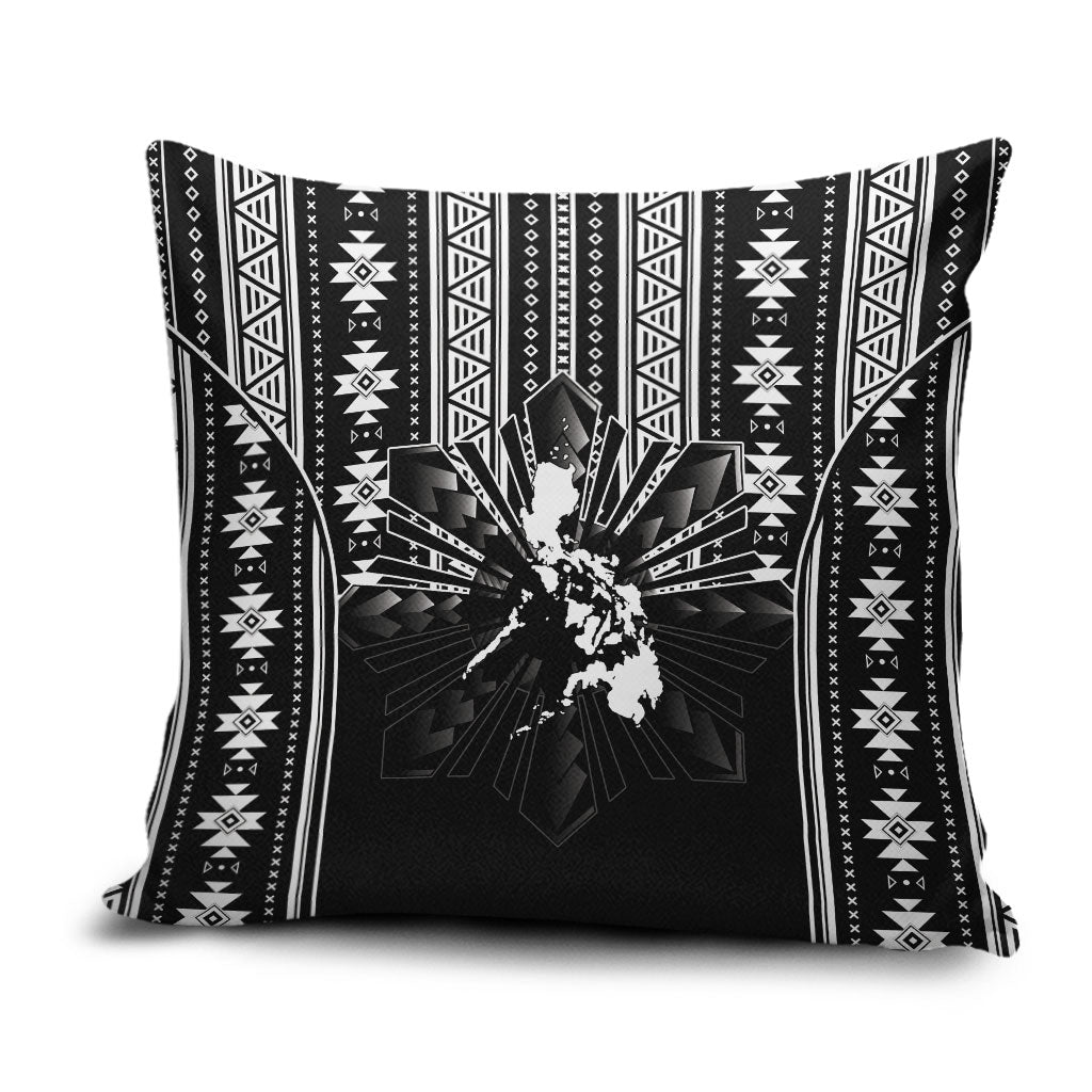Mabuhay Philippines Festival Pillow Cover Filipino Map Black White Igorot Pattern LT14 Black - Polynesian Pride