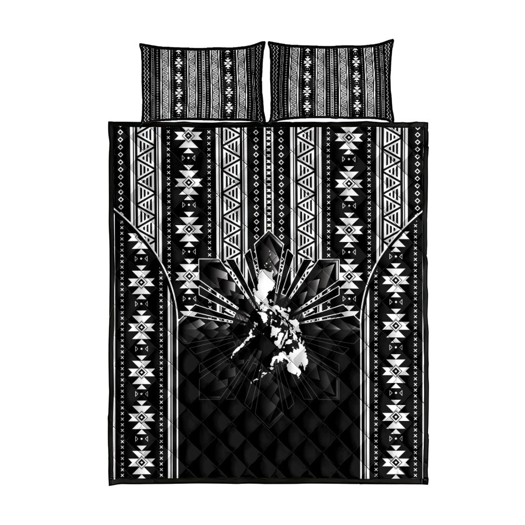 Mabuhay Philippines Festival Quilt Bed Set Filipino Map Black White Igorot Pattern LT14 - Polynesian Pride