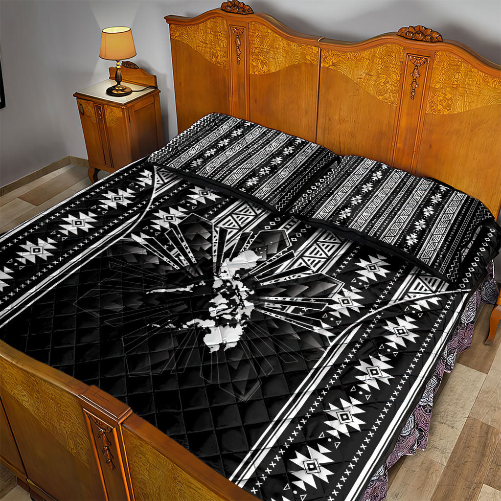 Mabuhay Philippines Festival Quilt Bed Set Filipino Map Black White Igorot Pattern LT14 - Polynesian Pride