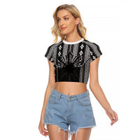 Mabuhay Philippines Festival Raglan Cropped T Shirt Filipino Map Black White Igorot Pattern LT14 Female Black - Polynesian Pride