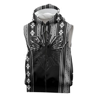 Mabuhay Philippines Festival Sleeveless Zip Hoodie Filipino Map Black White Igorot Pattern LT14 Black - Polynesian Pride