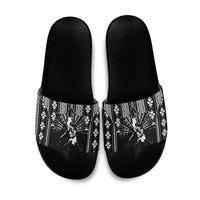 Mabuhay Philippines Festival Slide Sandals Filipino Map Black White Igorot Pattern LT14 Black - Polynesian Pride