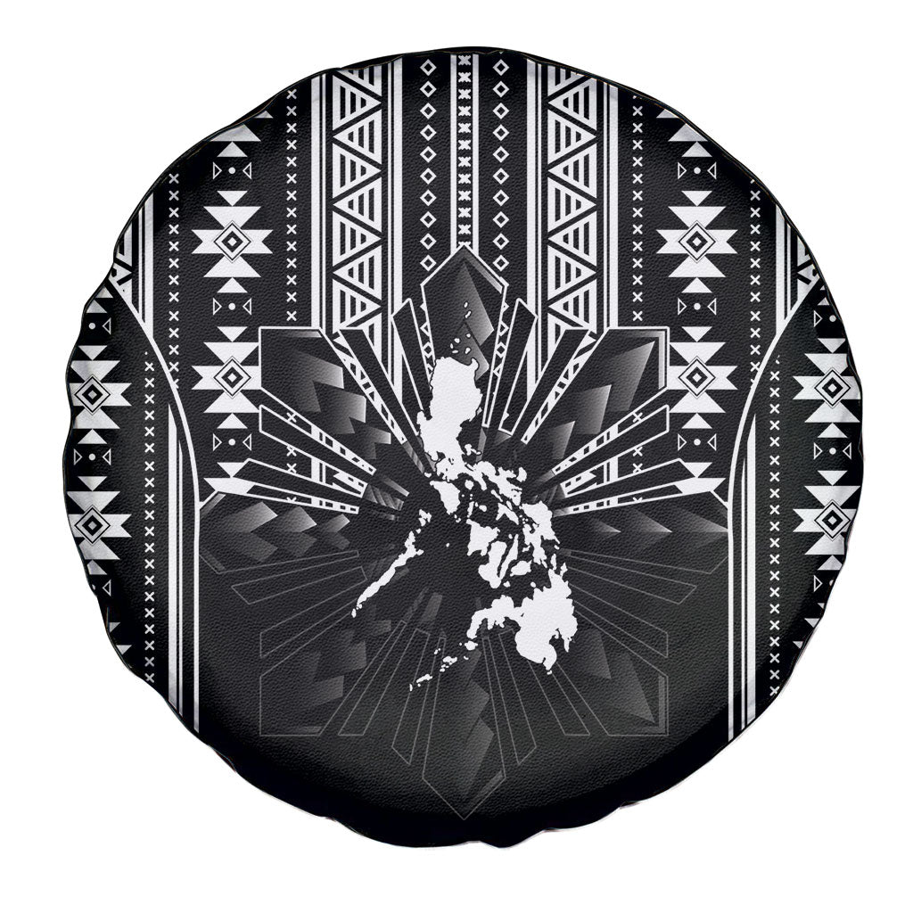 Mabuhay Philippines Festival Spare Tire Cover Filipino Map Black White Igorot Pattern LT14 - Polynesian Pride