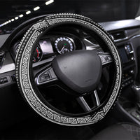 Mabuhay Philippines Festival Steering Wheel Cover Filipino Map Black White Igorot Pattern LT14 Universal Fit Black - Polynesian Pride