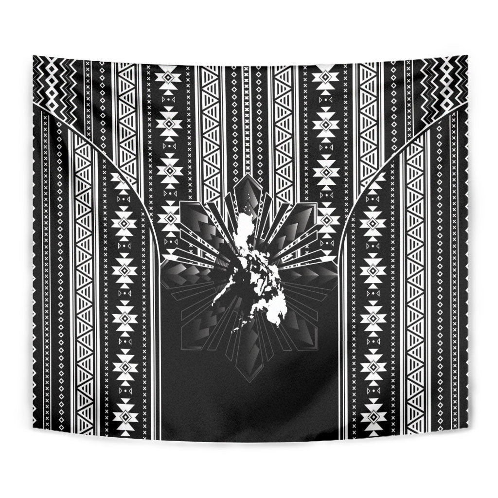 Mabuhay Philippines Festival Tapestry Filipino Map Black White Igorot Pattern LT14 - Polynesian Pride