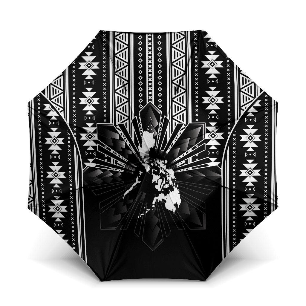 Mabuhay Philippines Festival Umbrella Filipino Map Black White Igorot Pattern LT14 One Size Folded 11.42 inch Opened Diameter 37.4 inch Black - Polynesian Pride