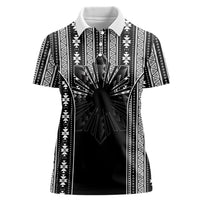 Mabuhay Philippines Festival Women Polo Shirt Filipino Map Black White Igorot Pattern LT14 Female Black - Polynesian Pride