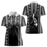 Mabuhay Philippines Festival Women Polo Shirt Filipino Map Black White Igorot Pattern LT14 - Polynesian Pride