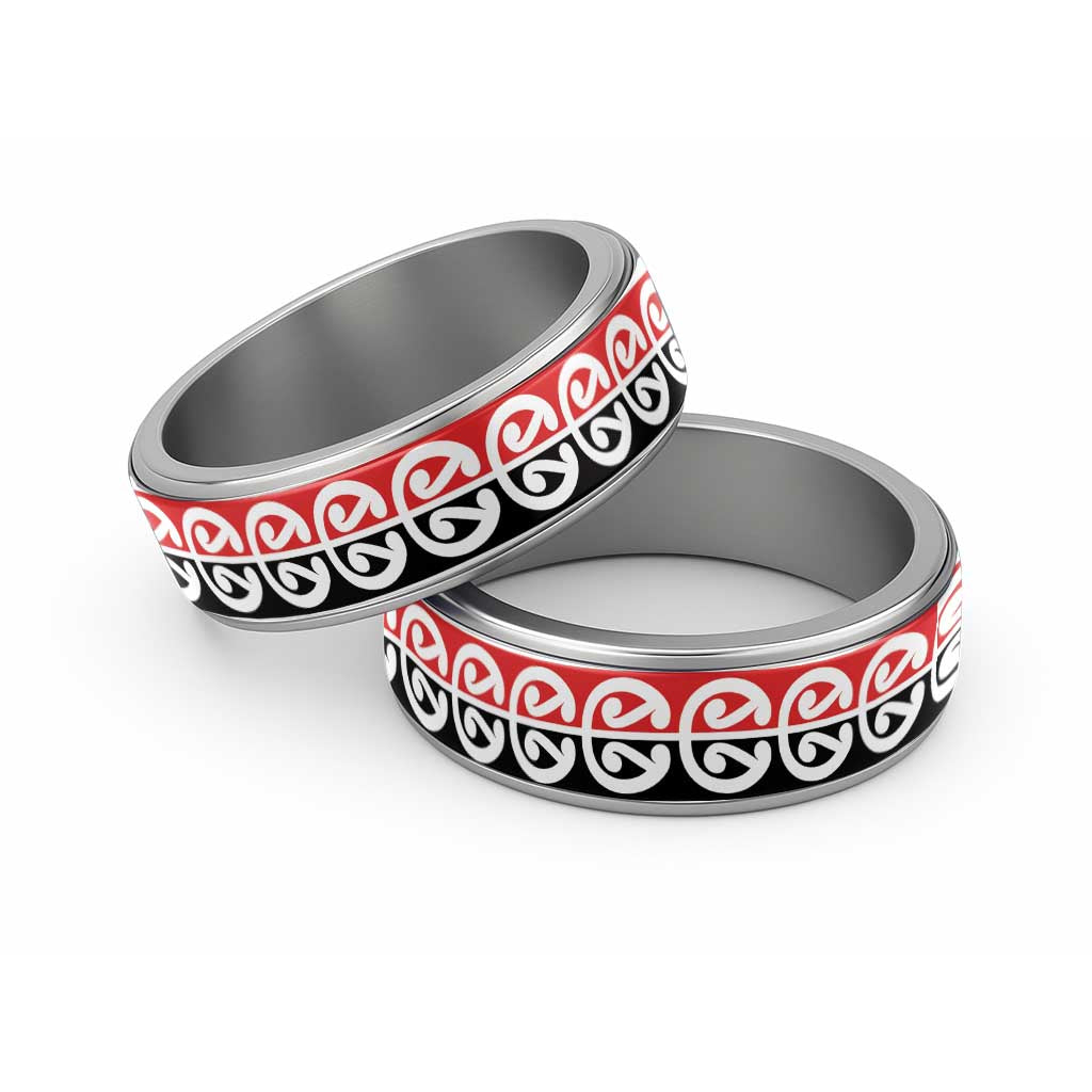 New Zealand Mangopare Kowhaiwhai Motif Classic Ring LT14 Sliver Red - Polynesian Pride