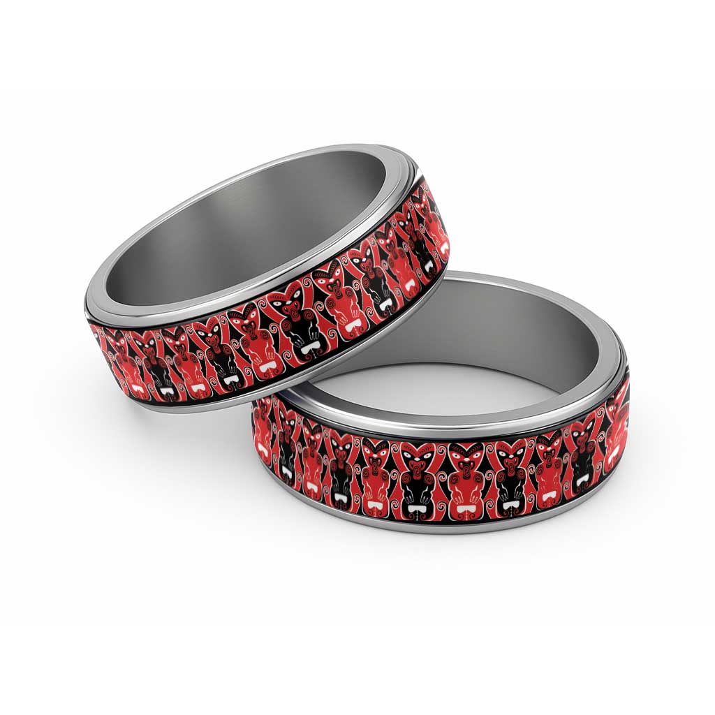 New Zealand Hei Tiki Motif Classic Ring LT14 Sliver Red - Polynesian Pride