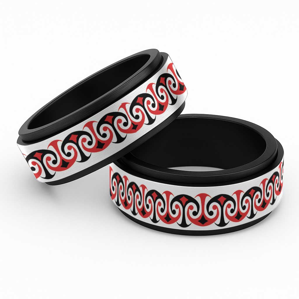 New Zealand Ngutu Kaka Kowhaiwhai Motif Spinner Ring - Polynesian Pride
