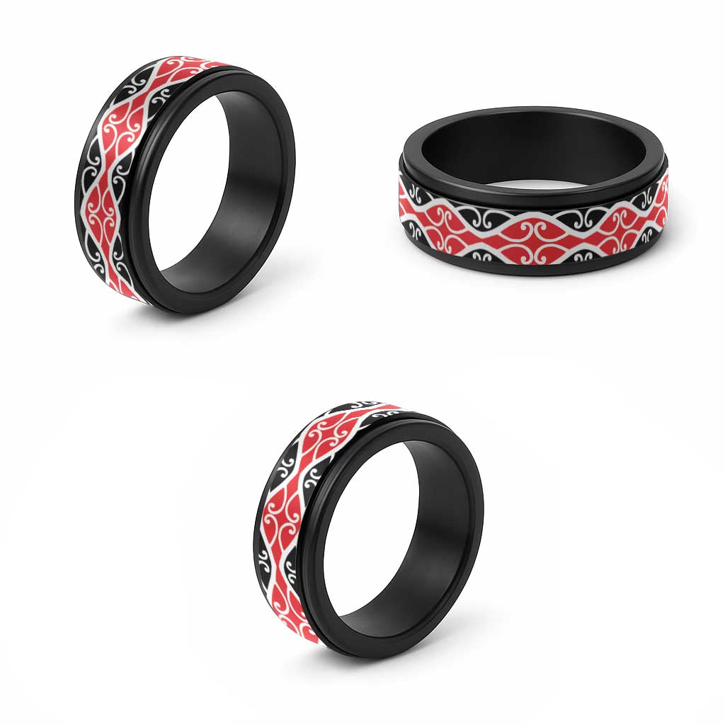 New Zealand Patiki Kowhaiwhai Motif Spinner Ring - Polynesian Pride
