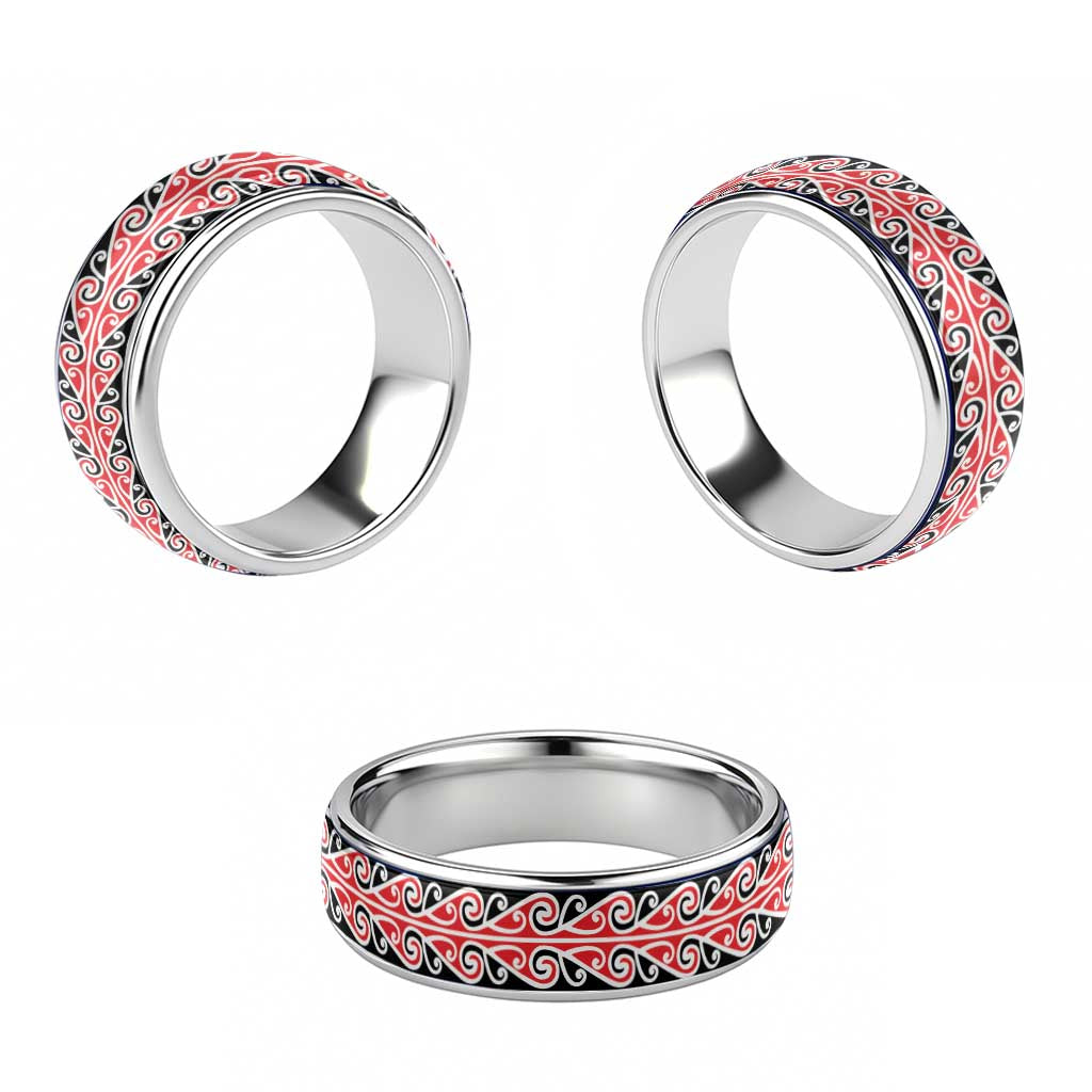 New Zealand Ngaru Kowhaiwhai Motif Classic Ring - Polynesian Pride