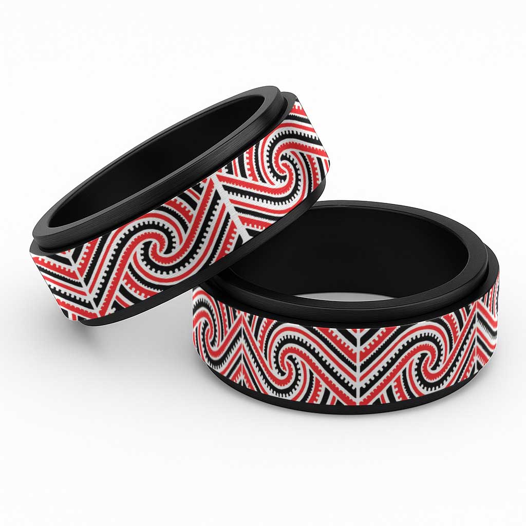 New Zealand Maori Maui Koru Kowhaiwhai Motif Spinner Ring - Polynesian Pride
