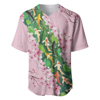 Koi Fish Sakura Japan Baseball Jersey Eternal Flow Cherry Blossom Seigaiha Pattern