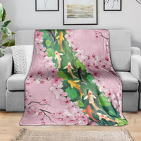 Koi Fish Sakura Japan Blanket Eternal Flow Cherry Blossom Seigaiha Pattern