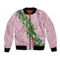 Koi Fish Sakura Japan Bomber Jacket Eternal Flow Cherry Blossom Seigaiha Pattern