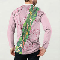 Koi Fish Sakura Japan Button Sweatshirt Eternal Flow Cherry Blossom Seigaiha Pattern