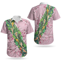 Koi Fish Sakura Japan Couples Matching Mermaid Dress and Hawaiian Shirt Eternal Flow Cherry Blossom Seigaiha Pattern