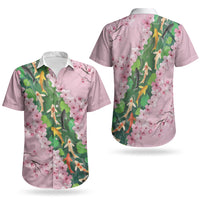 Koi Fish Sakura Japan Couples Matching Short Sleeve Bodycon Dress and Hawaiian Shirt Eternal Flow Cherry Blossom Seigaiha Pattern