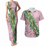 Koi Fish Sakura Japan Couples Matching Tank Maxi Dress and Hawaiian Shirt Eternal Flow Cherry Blossom Seigaiha Pattern