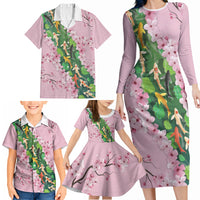 Koi Fish Sakura Japan Family Matching Long Sleeve Bodycon Dress and Hawaiian Shirt Eternal Flow Cherry Blossom Seigaiha Pattern