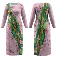 Koi Fish Sakura Japan Family Matching Long Sleeve Bodycon Dress and Hawaiian Shirt Eternal Flow Cherry Blossom Seigaiha Pattern