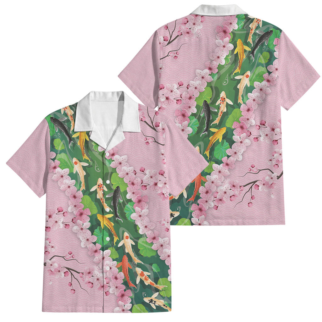 Koi Fish Sakura Japan Family Matching Mermaid Dress and Hawaiian Shirt Eternal Flow Cherry Blossom Seigaiha Pattern