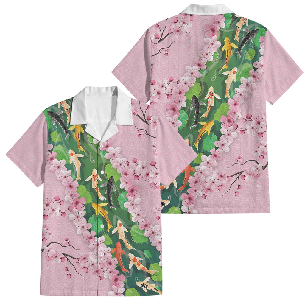 Koi Fish Sakura Japan Family Matching Off The Shoulder Long Sleeve Dress and Hawaiian Shirt Eternal Flow Cherry Blossom Seigaiha Pattern