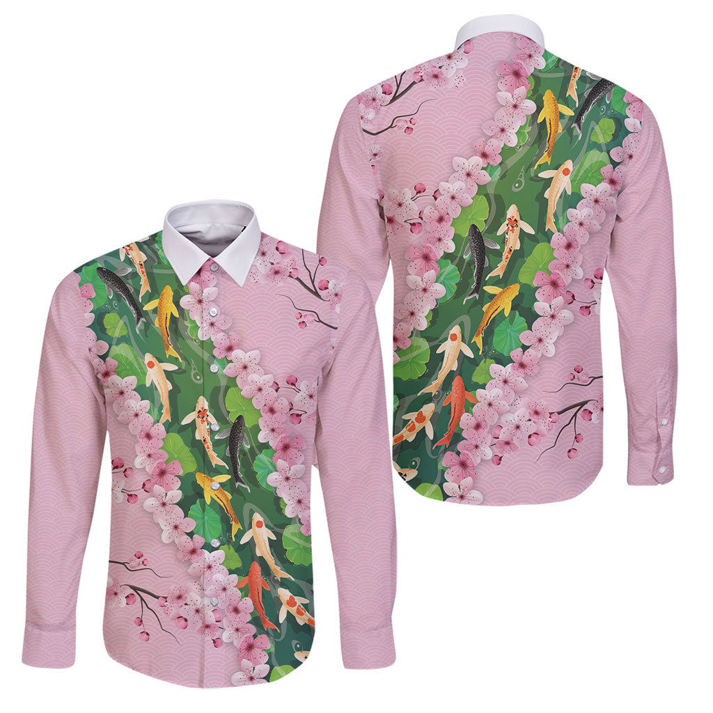 Koi Fish Sakura Japan Family Matching Off The Shoulder Long Sleeve Dress and Hawaiian Shirt Eternal Flow Cherry Blossom Seigaiha Pattern
