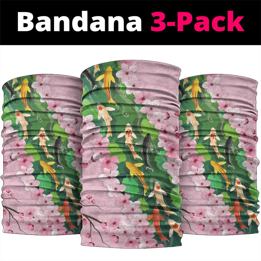 Koi Fish Sakura Japan Neck Gaiter Eternal Flow Cherry Blossom Seigaiha Pattern LT14 package One Size: 25*50cm Pink - Polynesian Pride