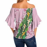 Koi Fish Sakura Japan Off Shoulder Wrap Waist Top Eternal Flow Cherry Blossom Seigaiha Pattern
