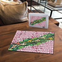 Koi Fish Sakura Japan Puzzle Eternal Flow Cherry Blossom Seigaiha Pattern