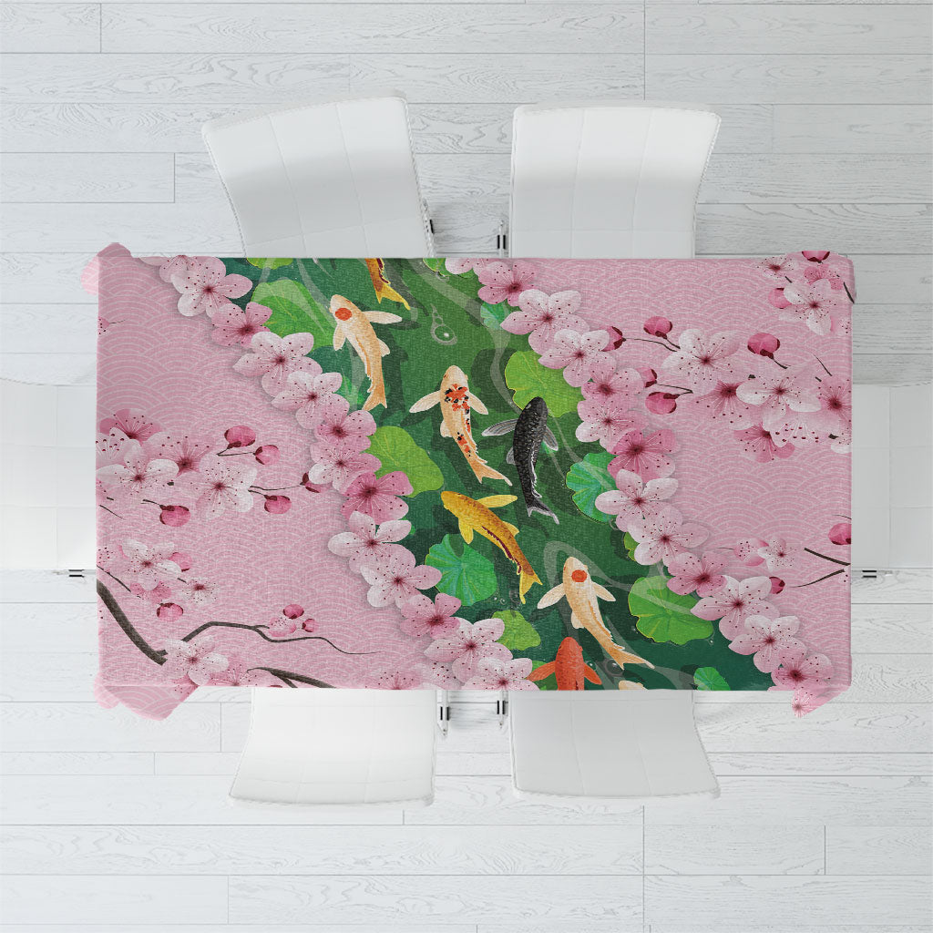 Koi Fish Sakura Japan Tablecloth Eternal Flow Cherry Blossom Seigaiha Pattern