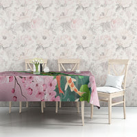 Koi Fish Sakura Japan Tablecloth Eternal Flow Cherry Blossom Seigaiha Pattern