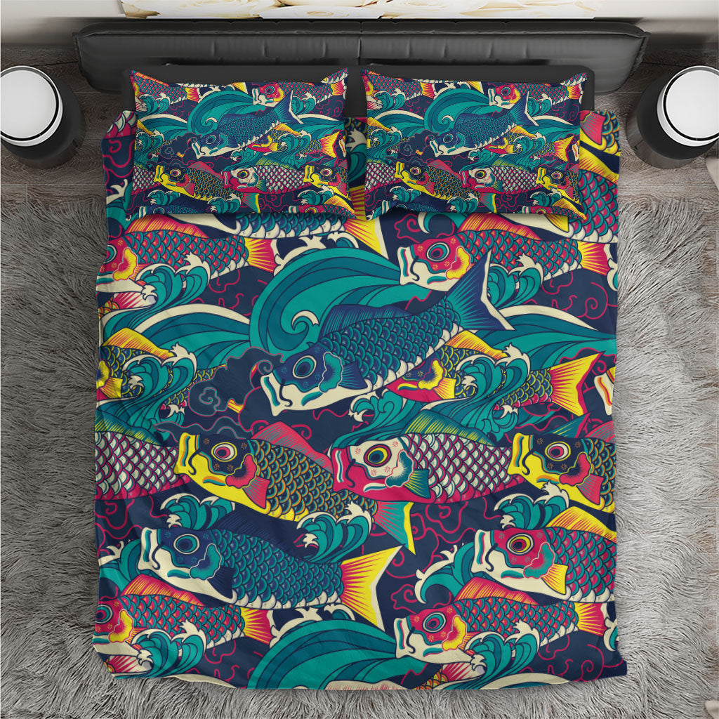 Japan Koinobori Bedding Set Japanese Koi Flag Waves Pattern LT14 Blue - Polynesian Pride