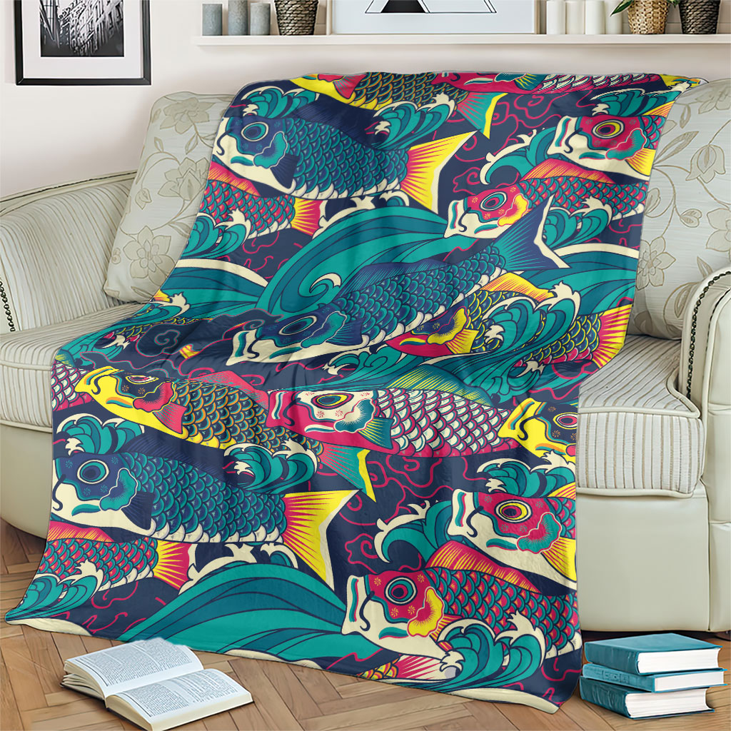 Japan Koinobori Blanket Japanese Koi Flag Waves Pattern