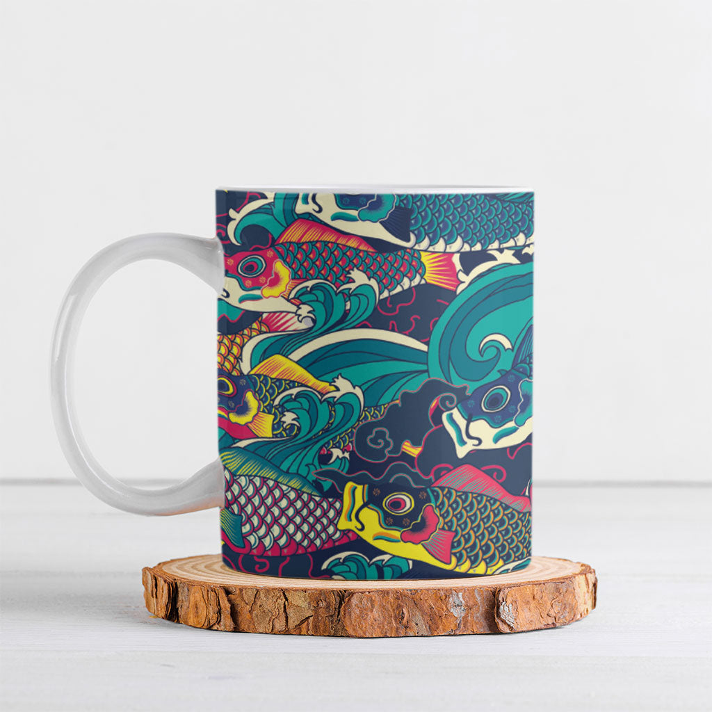 Japan Koinobori Ceramic Mug Japanese Koi Flag Waves Pattern