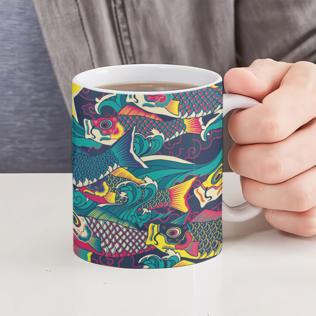 Japan Koinobori Ceramic Mug Japanese Koi Flag Waves Pattern
