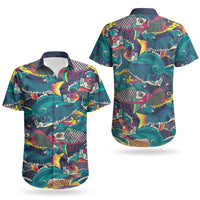 Japan Koinobori Couples Matching Off The Shoulder Long Sleeve Dress and Hawaiian Shirt Japanese Koi Flag Waves Pattern