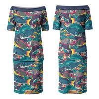 Japan Koinobori Couples Matching Puletasi and Hawaiian Shirt Japanese Koi Flag Waves Pattern