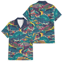 Japan Koinobori Family Matching Long Sleeve Bodycon Dress and Hawaiian Shirt Japanese Koi Flag Waves Pattern