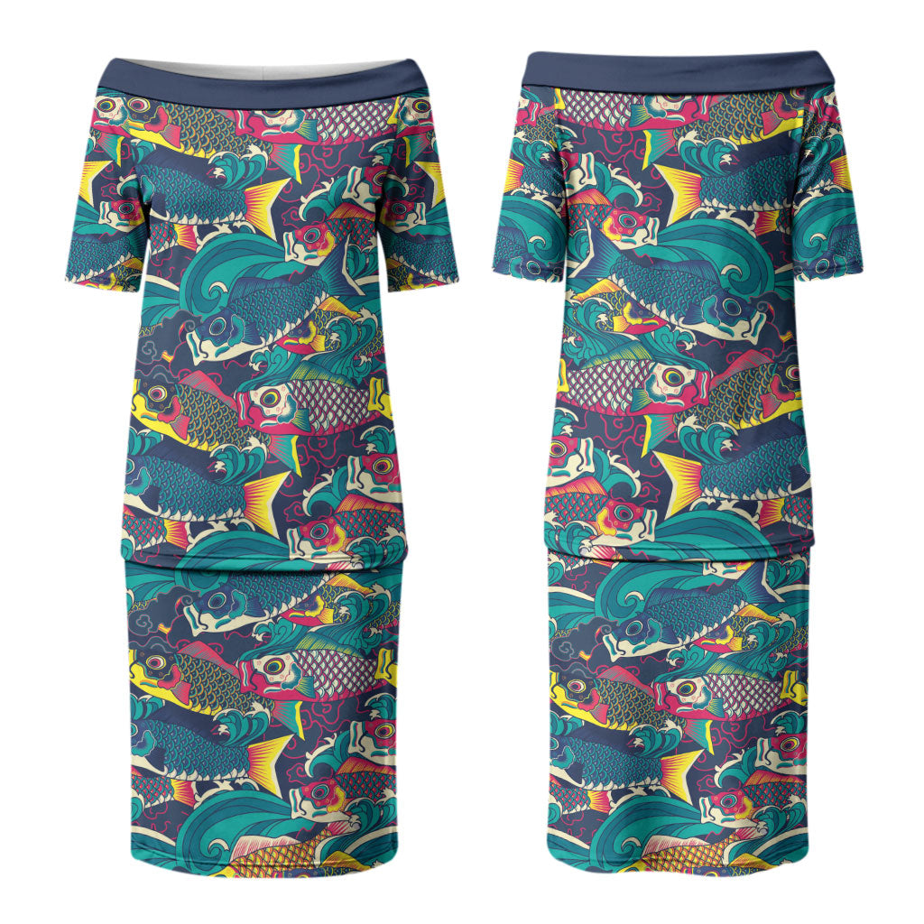 Japan Koinobori Family Matching Puletasi and Hawaiian Shirt Japanese Koi Flag Waves Pattern